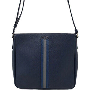 Prada Saffiano Righe blue leather shoulder bag Black